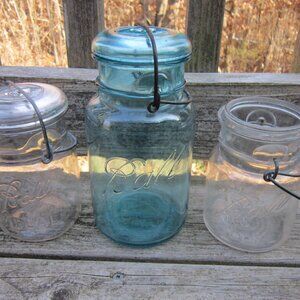 Vintage Ball Bail Jar Lot, 2 with Lids, One Aqua!, 3 Jars, Ball IDeal